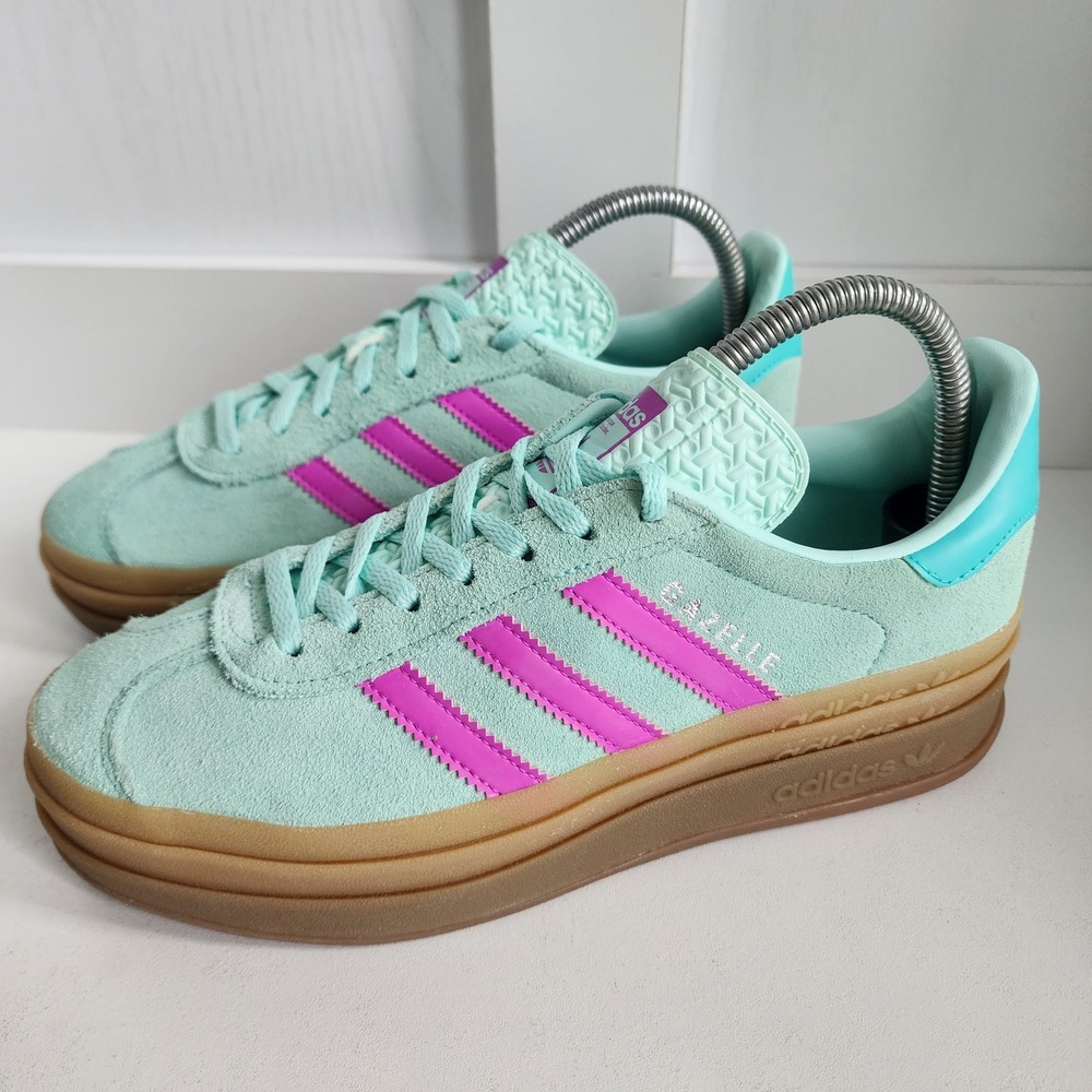 Adidas Gazelle Bold Mint Green Purple Triple Platform Sneakers Womens 7 Mens 6